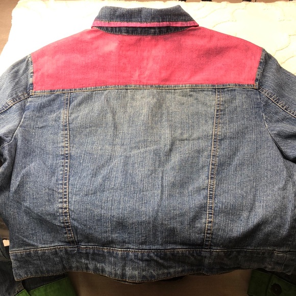 NWOT Jean Jacket Coat Hand Designed, Size Small, pink, chartreuse washable - Picture 2 of 8
